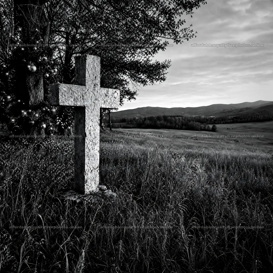 Christian cross in autumn meadow with copper light – royalty-free photos 7938x7938