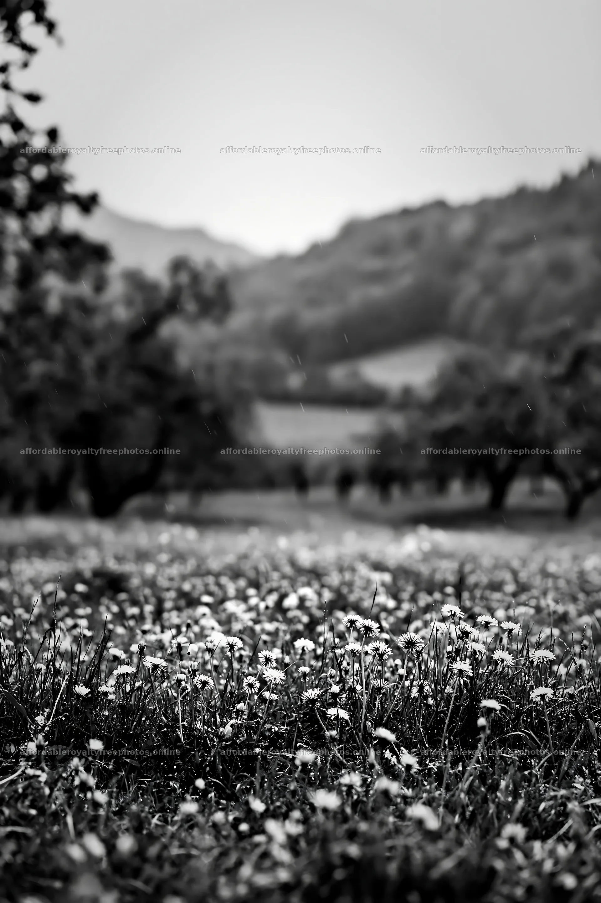 Dandelion meadow with orchard and hills in the background – royalty-free photos 6480x9722