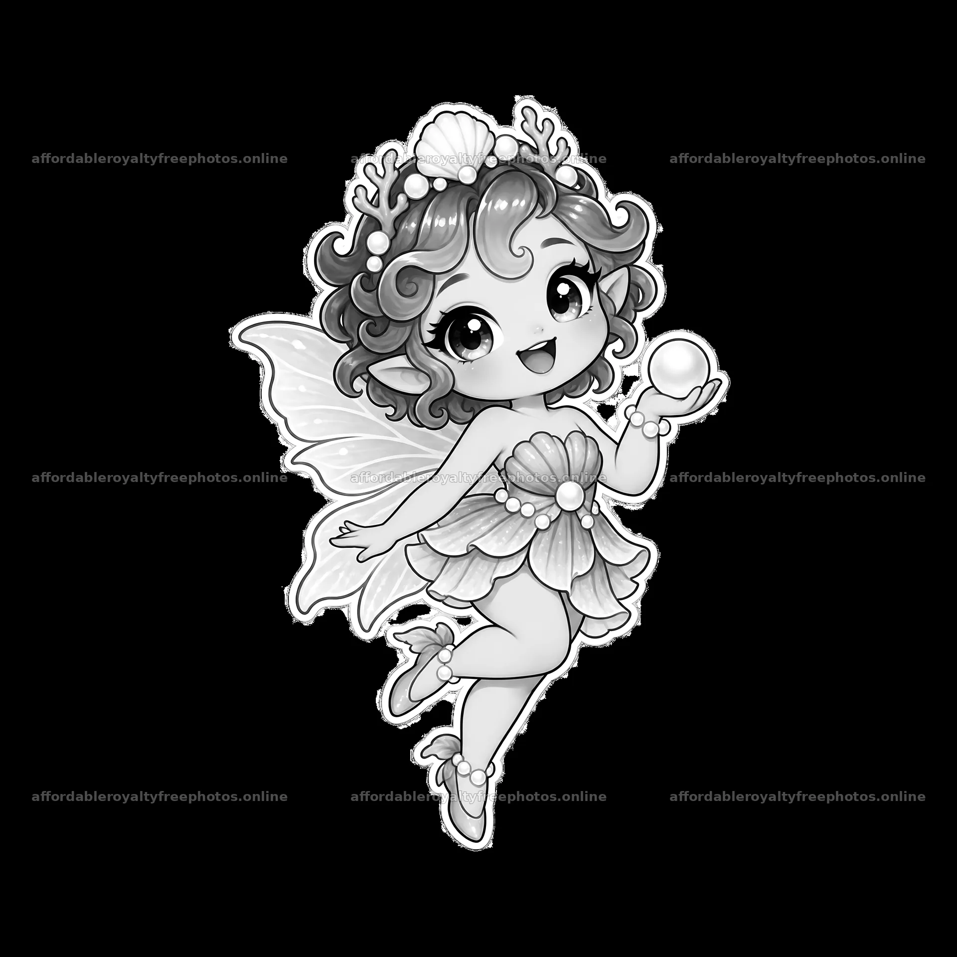 Kawaii chubby fairy holding a pearl with decorative – royalty-free photos 7746x7746