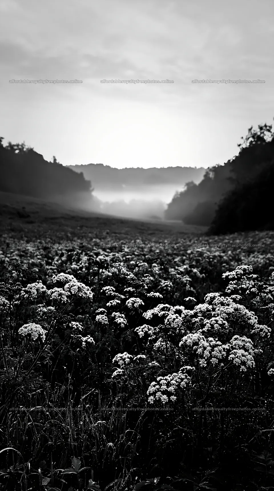 Cow parsley meadow at sunrise with soft mist in the – royalty-free photos 5938x10608