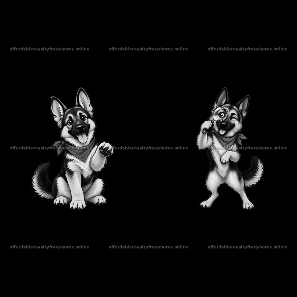 Two happy German Shepherd dogs with playful expressions – royalty-free photos 7746x7746