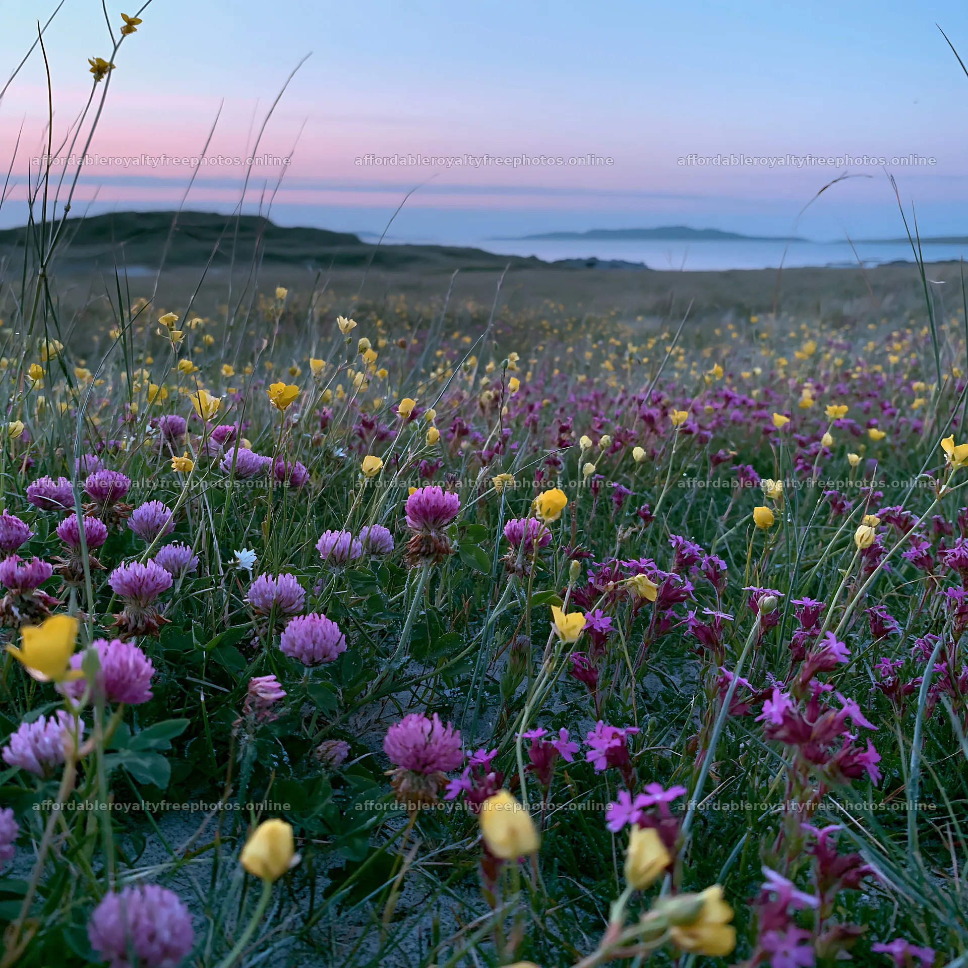 Regenerative meadow with wildflowers at dusk – royalty-free photos 7938x7938