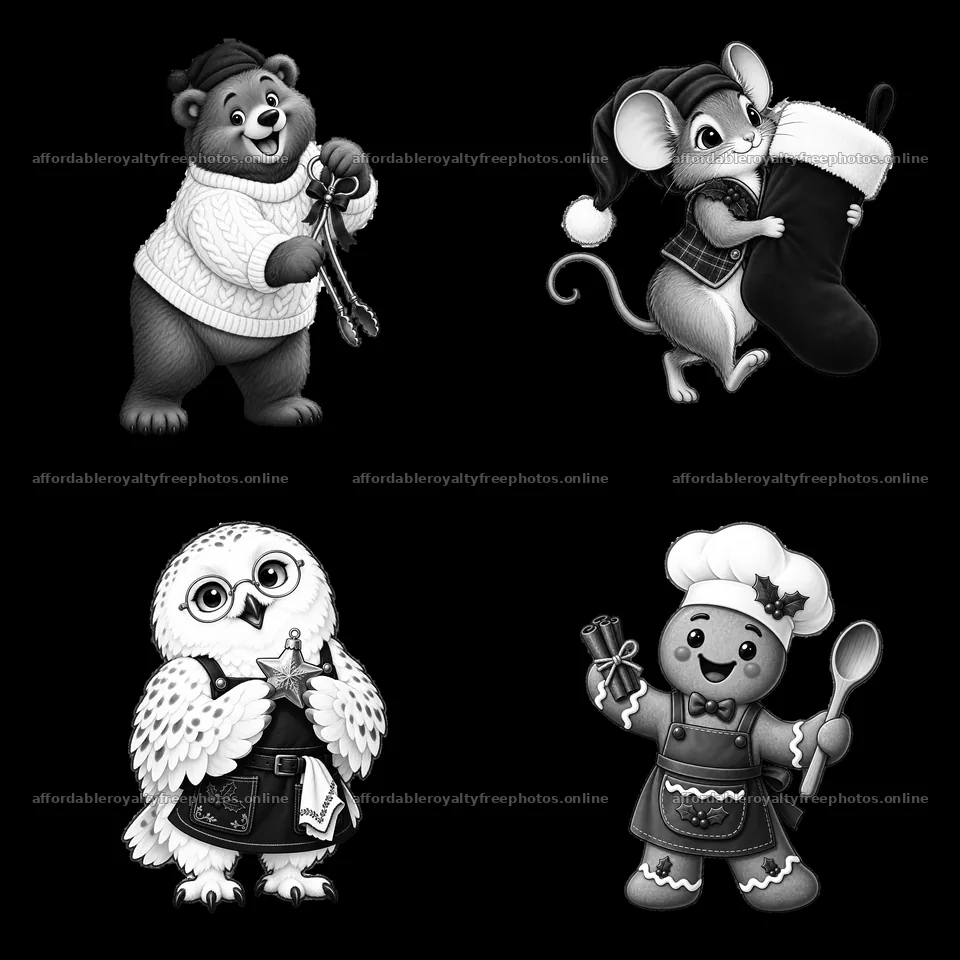Christmas characters prepare for festivities by the – royalty-free photos 7746x7746