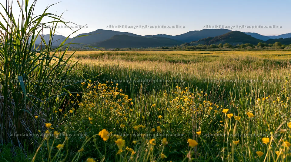 Saga floodplain meadow with reed and flowers in the – royalty-free photos 10608x5938