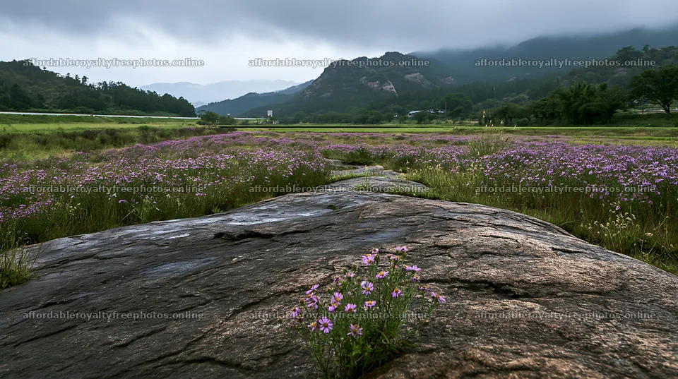 Hiroshima rainy meadow smooth rock foreground – royalty-free photos 10608x5938