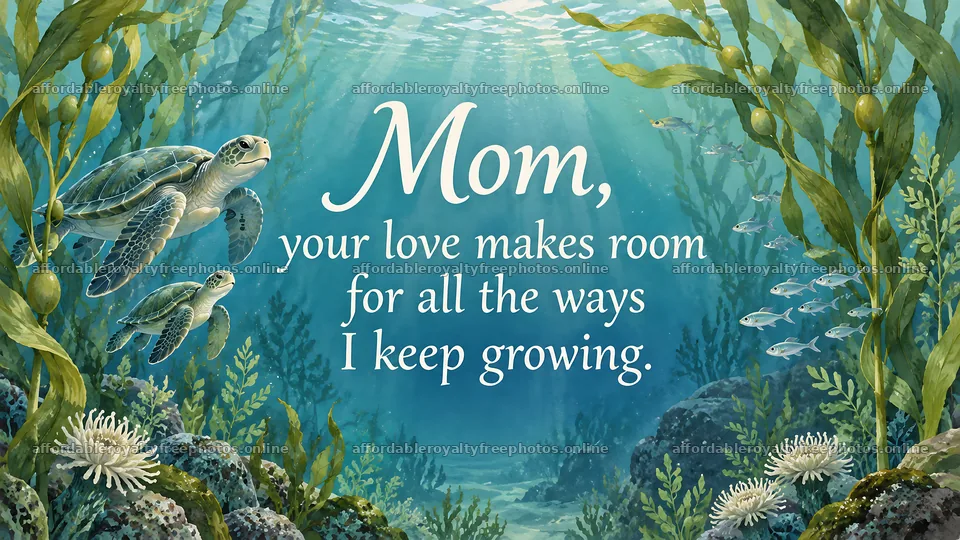 Mom Greeting with Sea Turtles Underwater – royalty-free photos 10331x5808