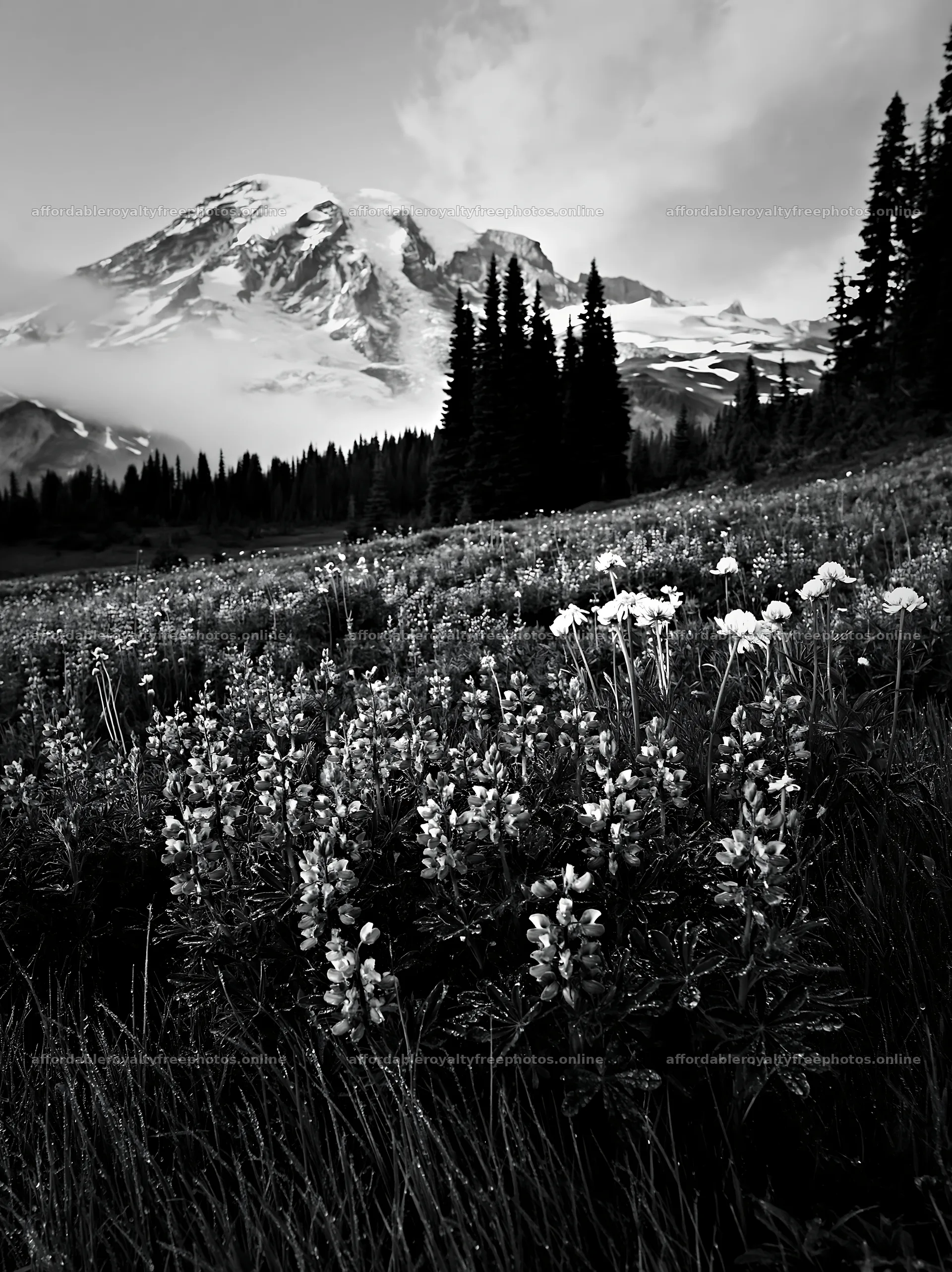 Mount Rainier wildflower meadow at sunrise – royalty-free photos 6866x9174
