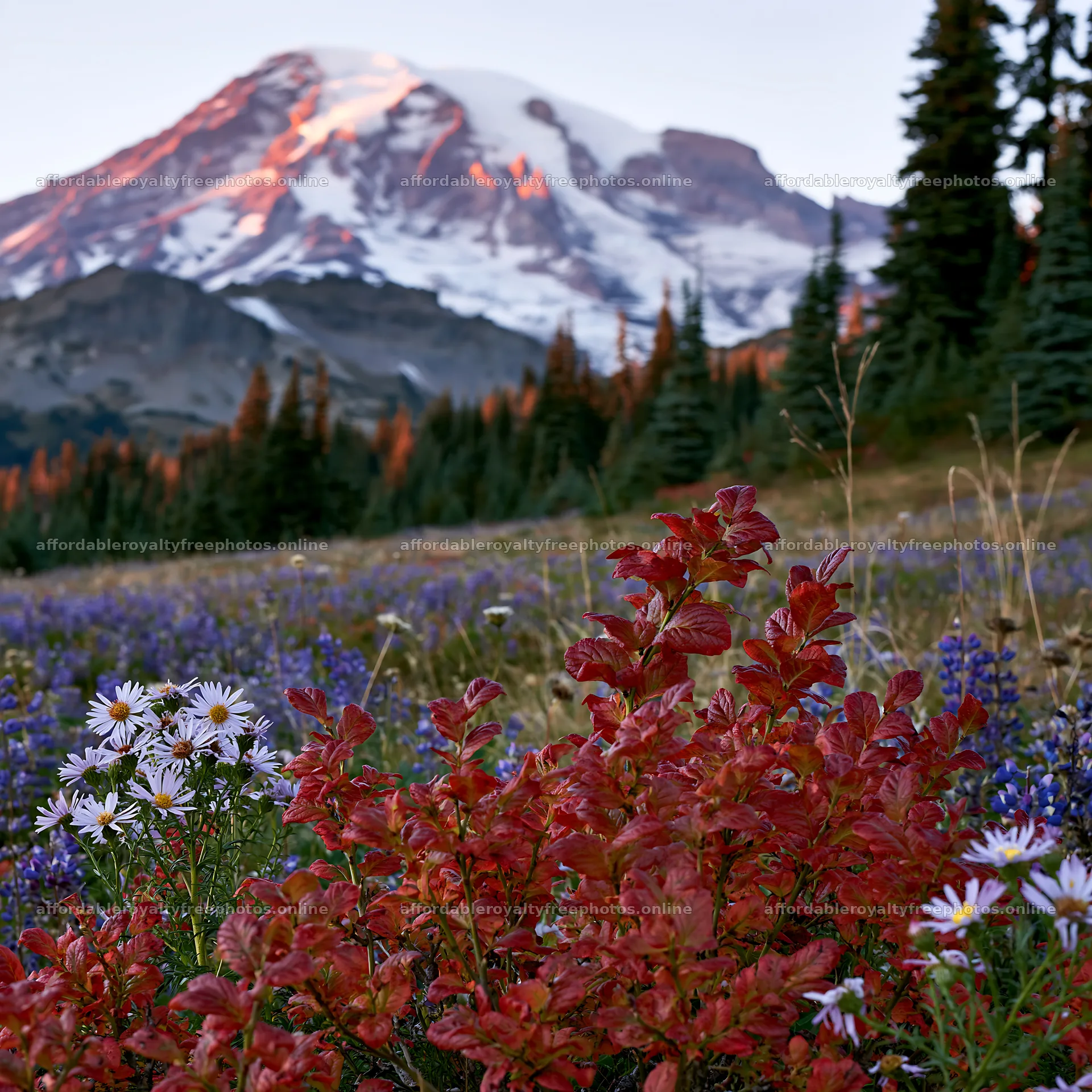 Mount Rainier wildflower meadow at sunrise – royalty-free photos 7938x7938