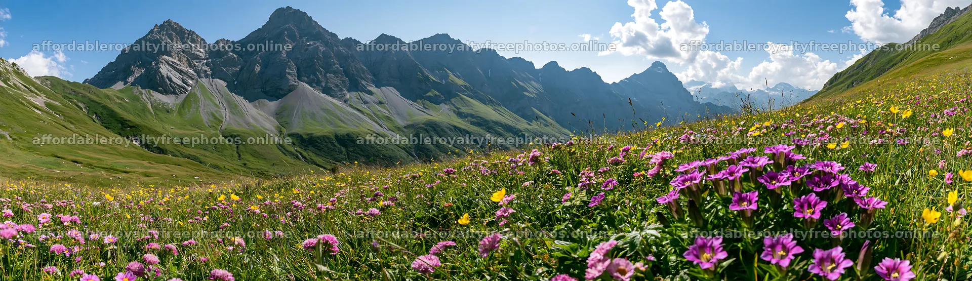 Swiss alpine meadow landscape with blooming flowers – royalty-free photos 14762x4268