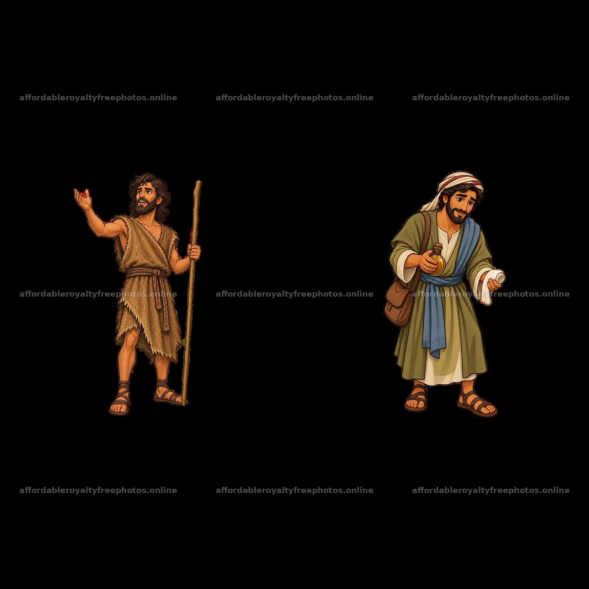 Jesus and John the Baptist cartoon stickers in vibrant – royalty-free photos 7746x7746