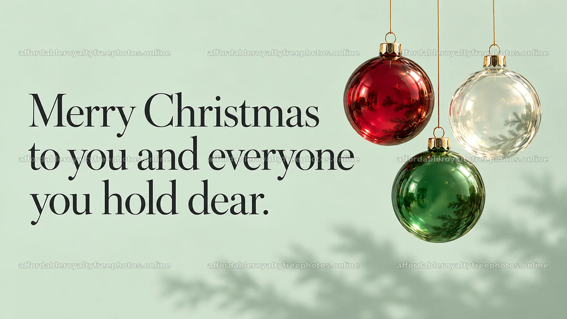 Merry Christmas Greeting with Hanging Glass Baubles – royalty-free photos 10324x5812