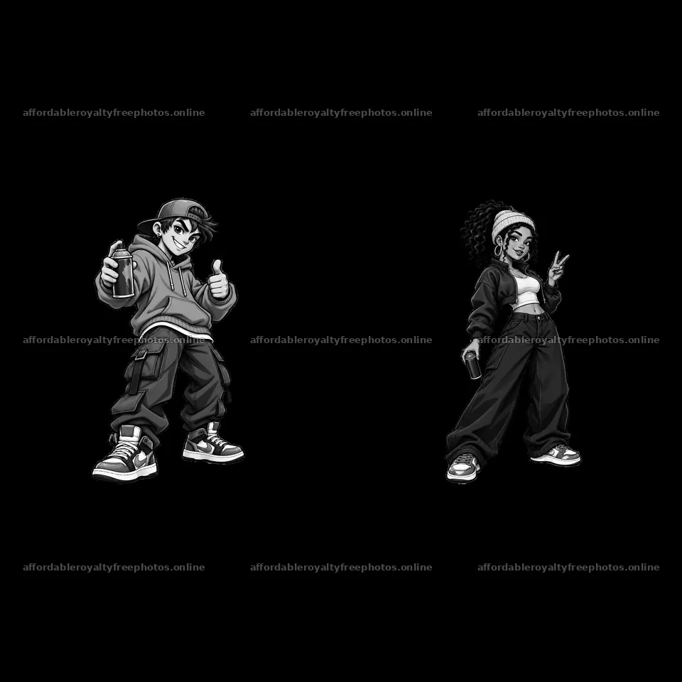 Cool graffiti sprayer characters giving thumbs up and – royalty-free photos 7746x7746