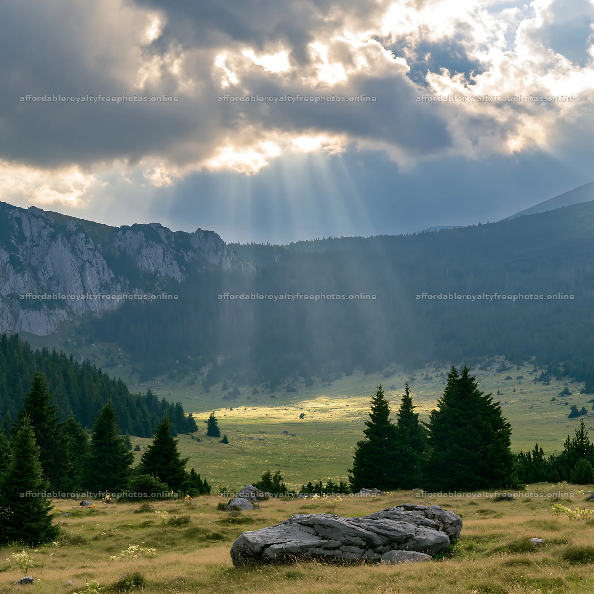 Light rays over Bucegi Mountains meadow – royalty-free photos 7938x7938