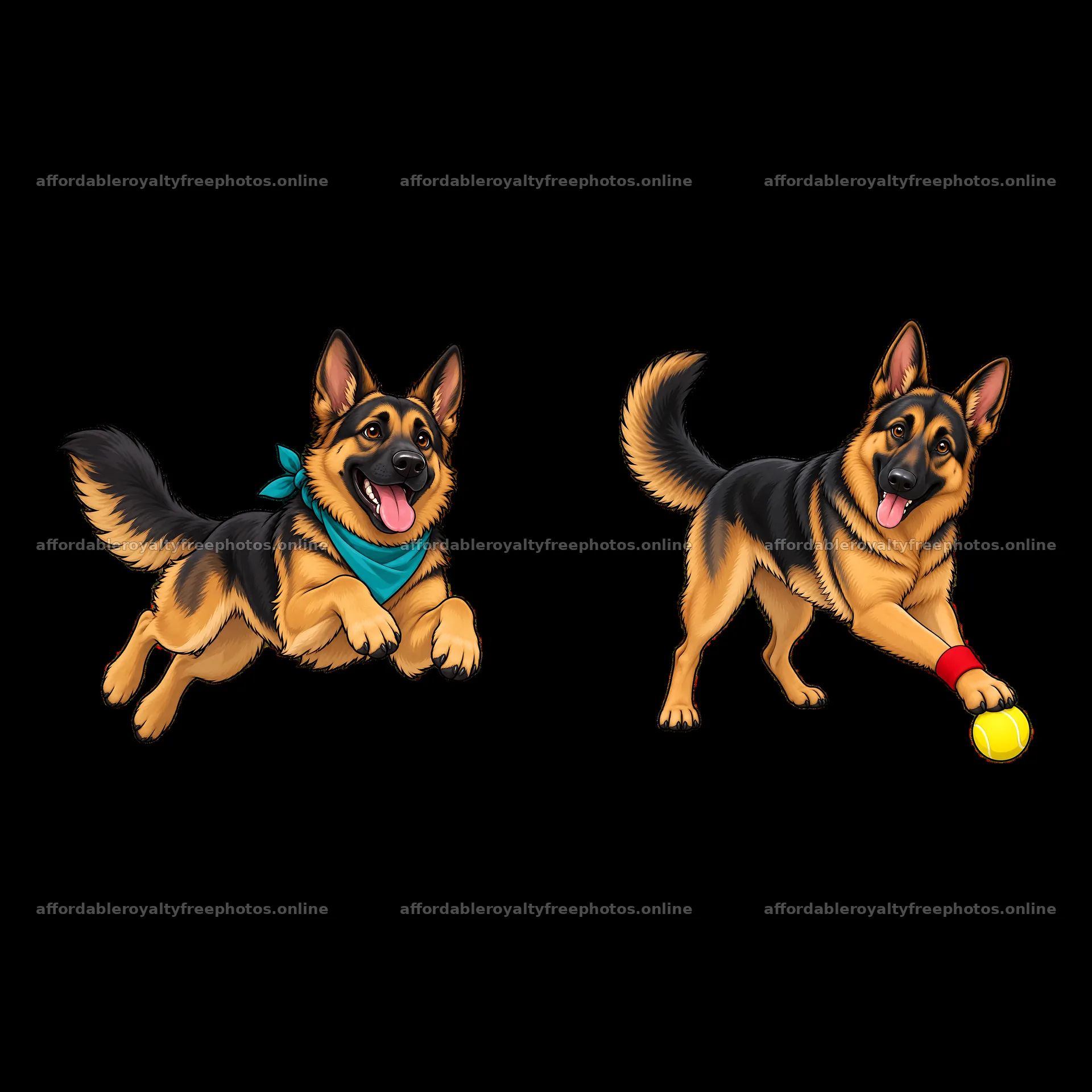 German Shepherd dog playing with a ball and wearing a – royalty-free photos 7746x7746