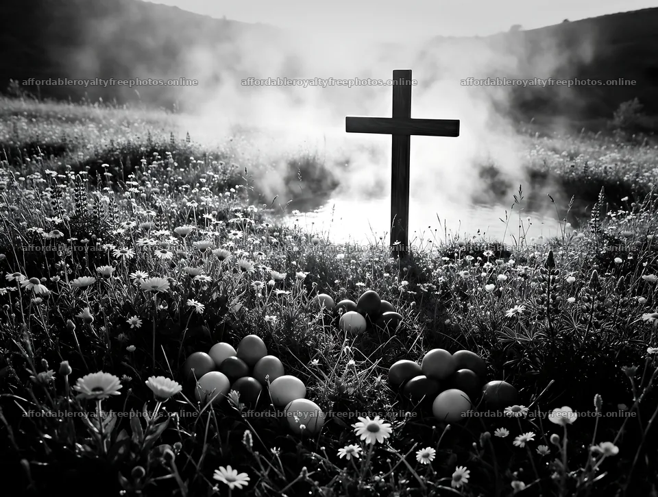 Wooden Christian cross in hot spring meadow with flowers – royalty-free photos 9134x6898