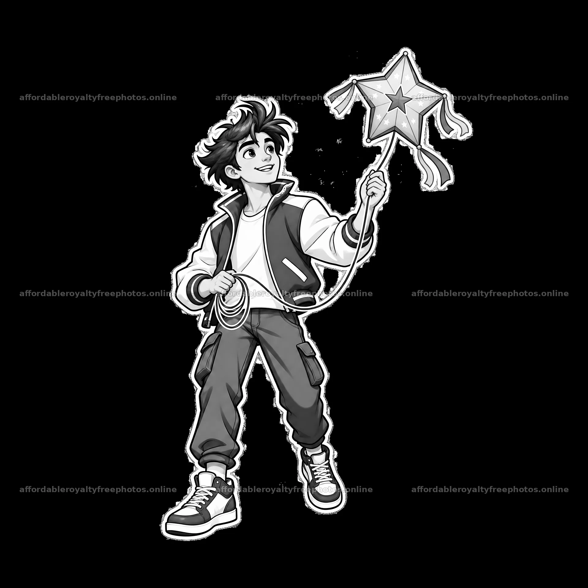 Boy holds a colorful star-shaped object on a string – royalty-free photos 7746x7746