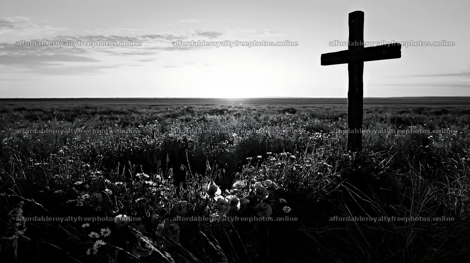 Christian cross in a meadow at sunrise – royalty-free photos 10608x5938
