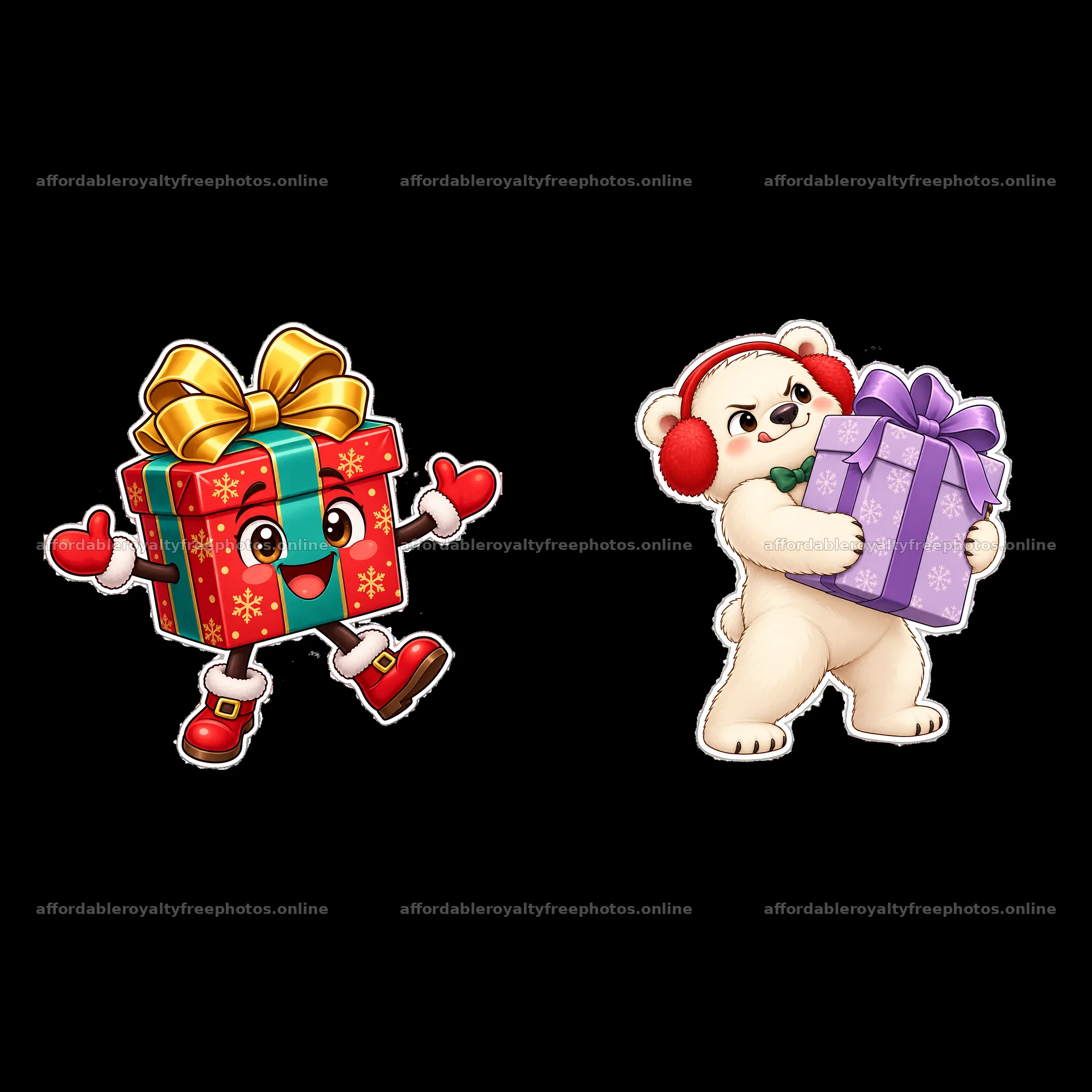 Cheerful gift box and polar bear with Christmas presents – royalty-free photos 7746x7746