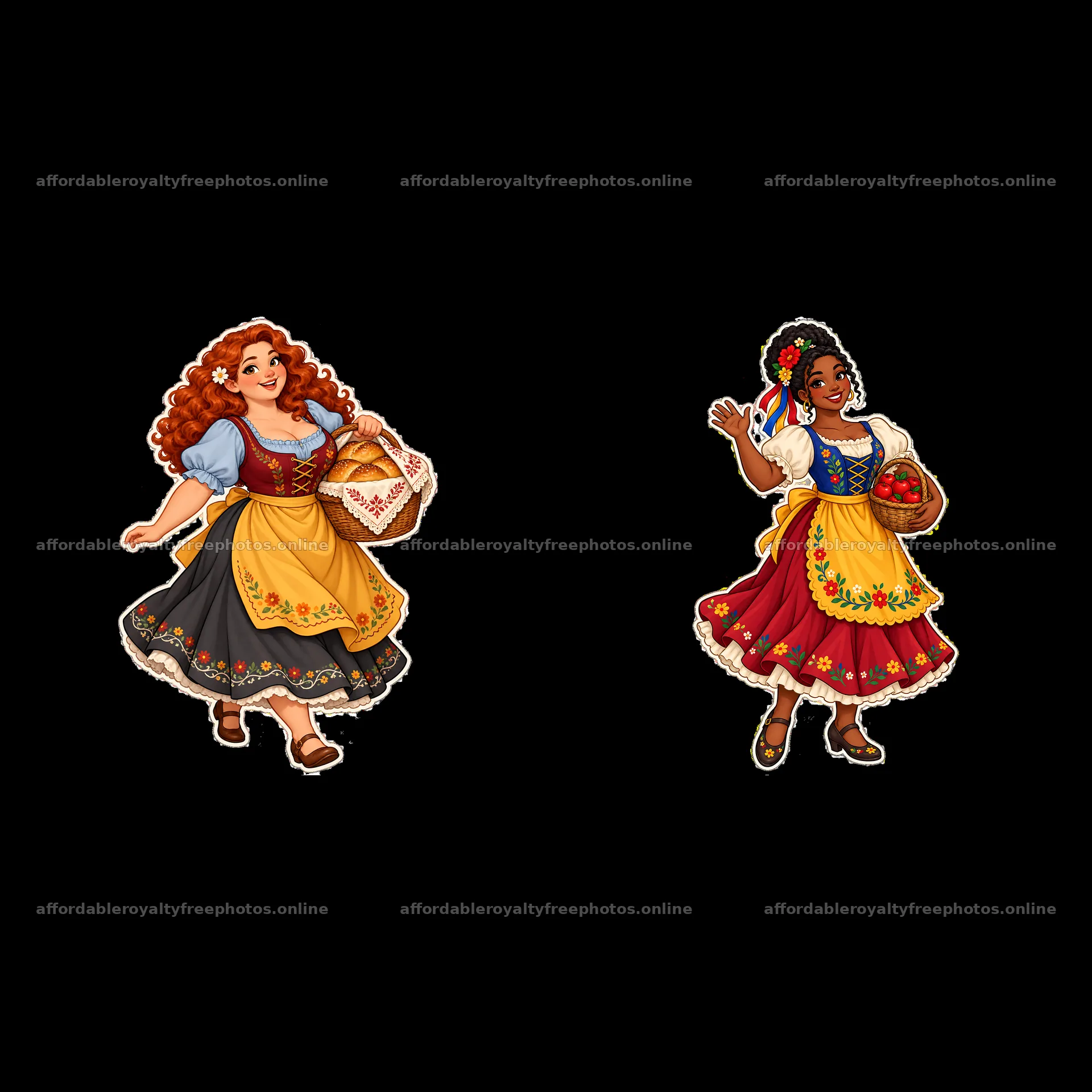 Women in folk dress walking with baskets in a vibrant – royalty-free photos 7746x7746