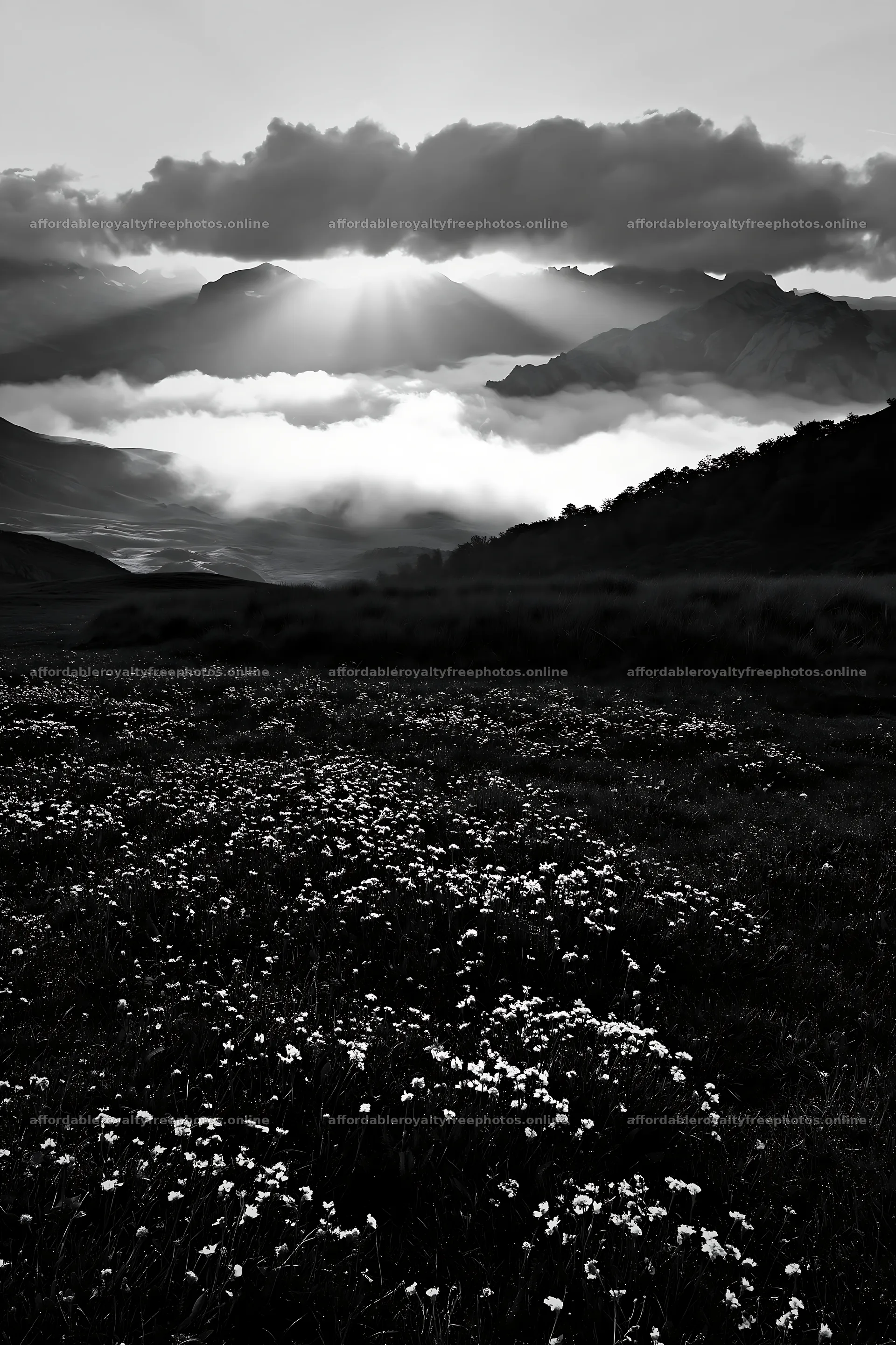 Sunlight breaking through clouds over Picos de Europa – royalty-free photos 6480x9722