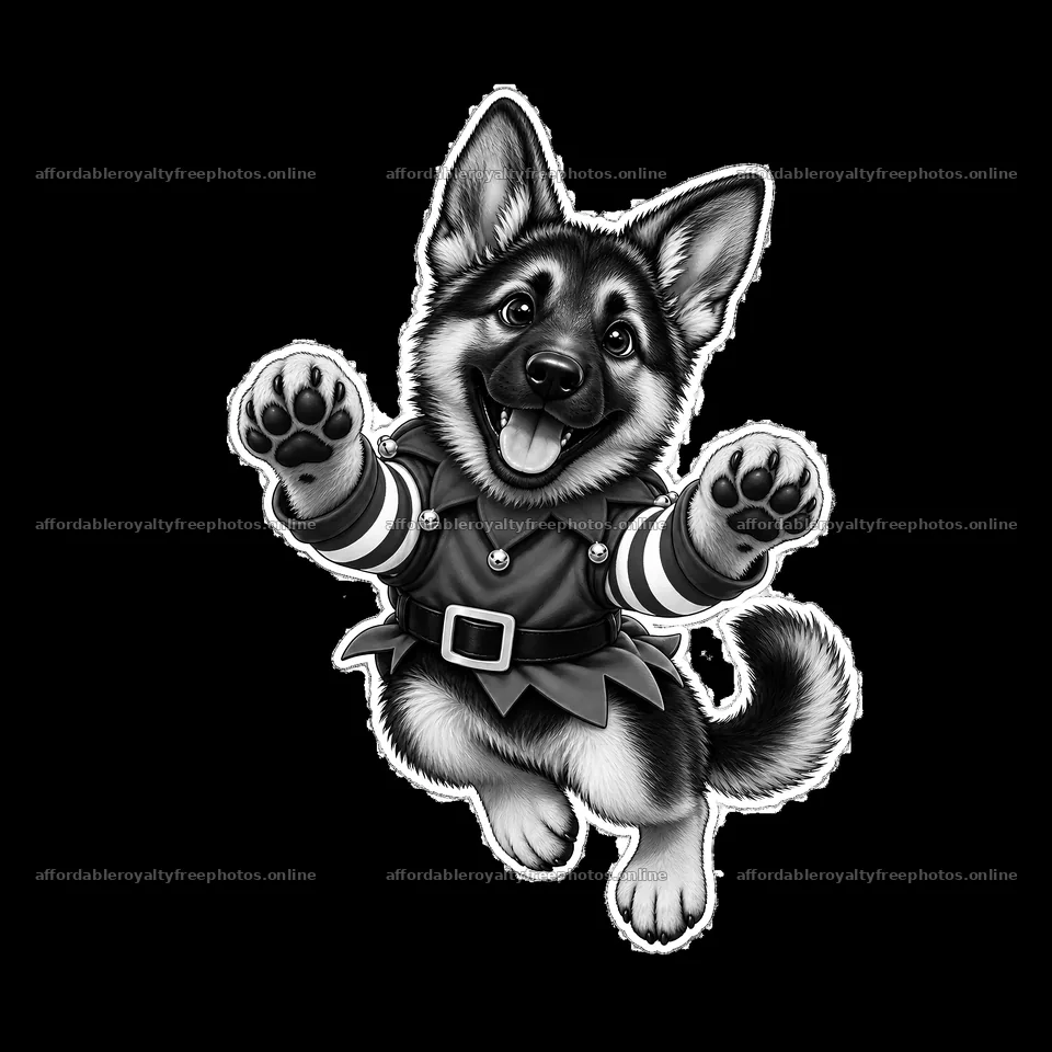 Christmas German Shepherd in festive outfit jumping with – royalty-free photos 7746x7746