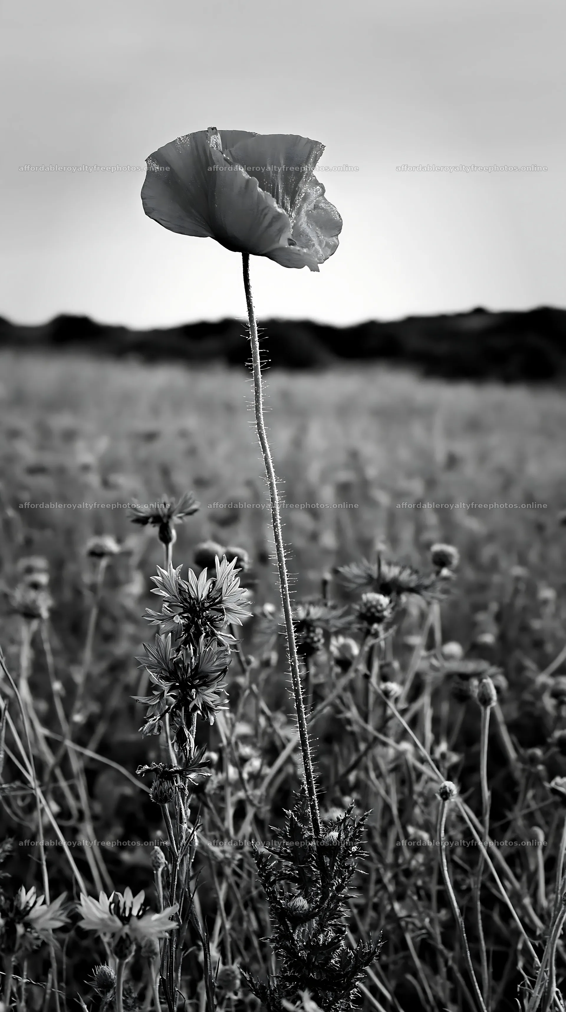 Poppy and larkspur bloom in a meadow at dusk – royalty-free photos 5938x10608