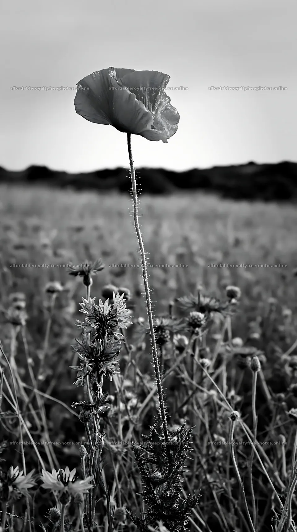 Poppy and larkspur bloom in a meadow at dusk – royalty-free photos 5938x10608