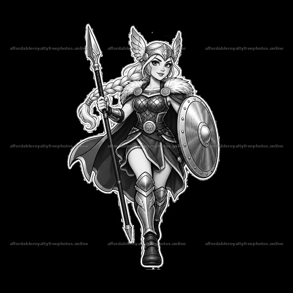 Odin's warrior goddess holding a spear and shield – royalty-free photos 7746x7746
