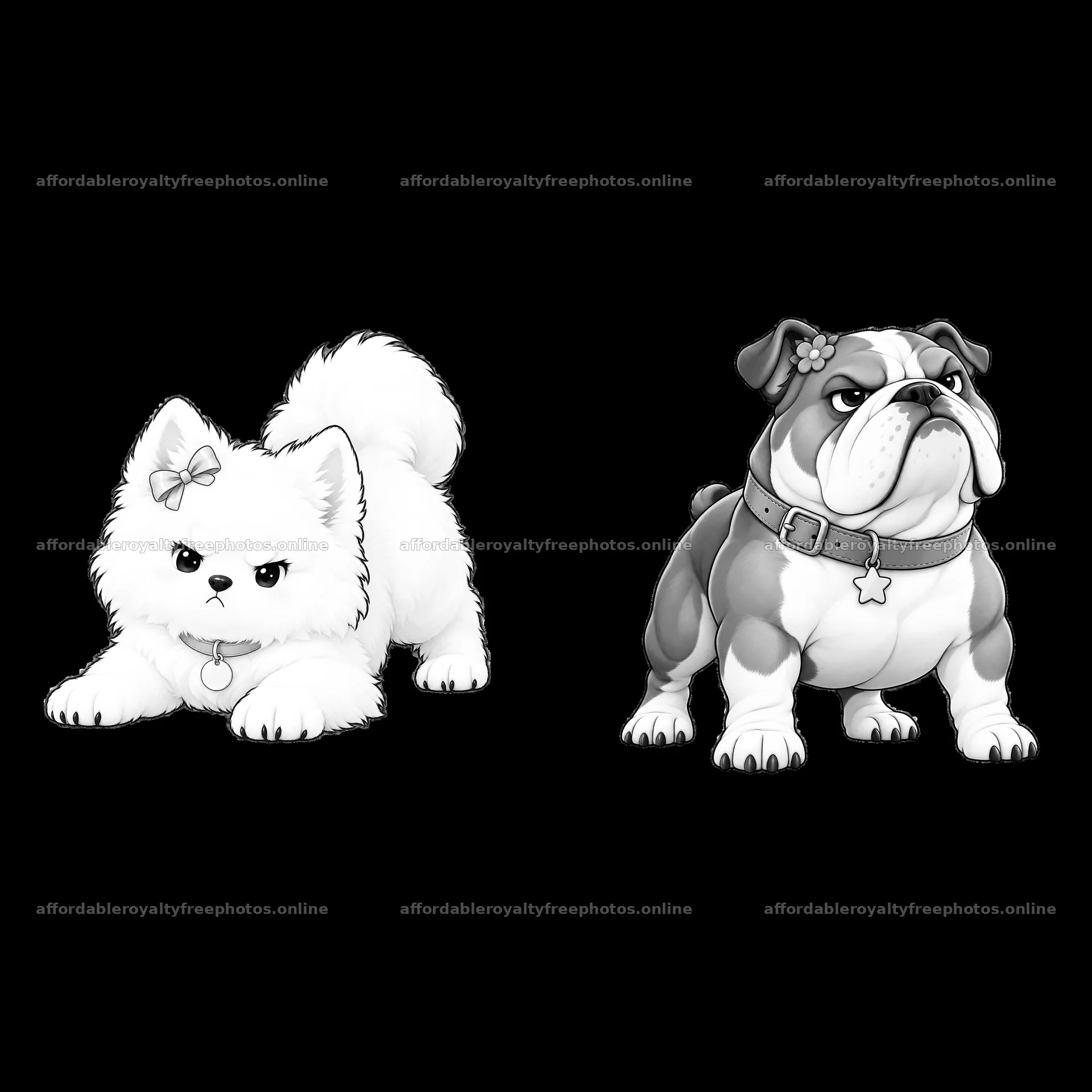 Kawaii grumpy dog stickers with a fluffy white dog and – royalty-free photos 7746x7746