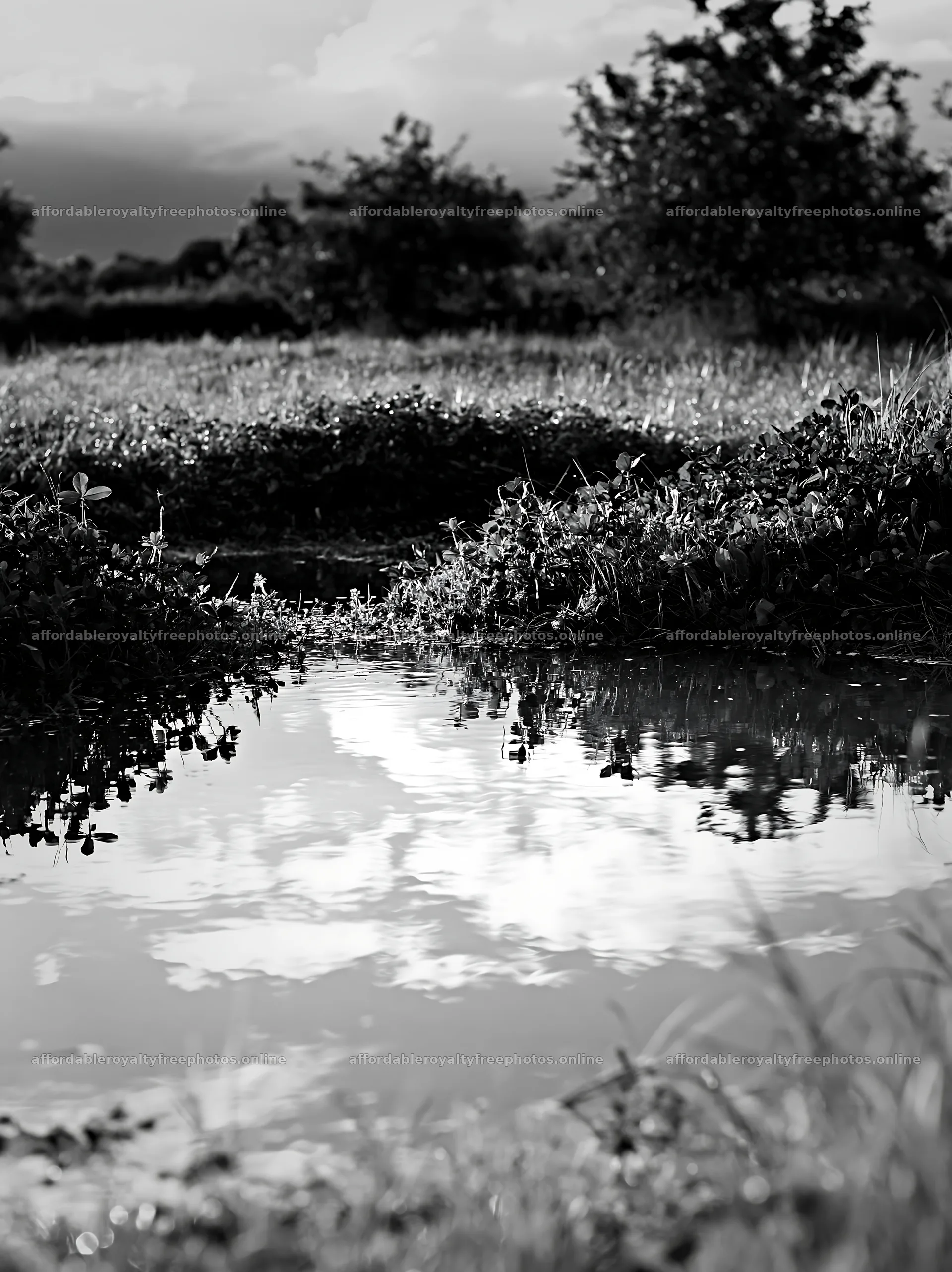 Clover apple meadow with water reflection under cloudy – royalty-free photos 6866x9174