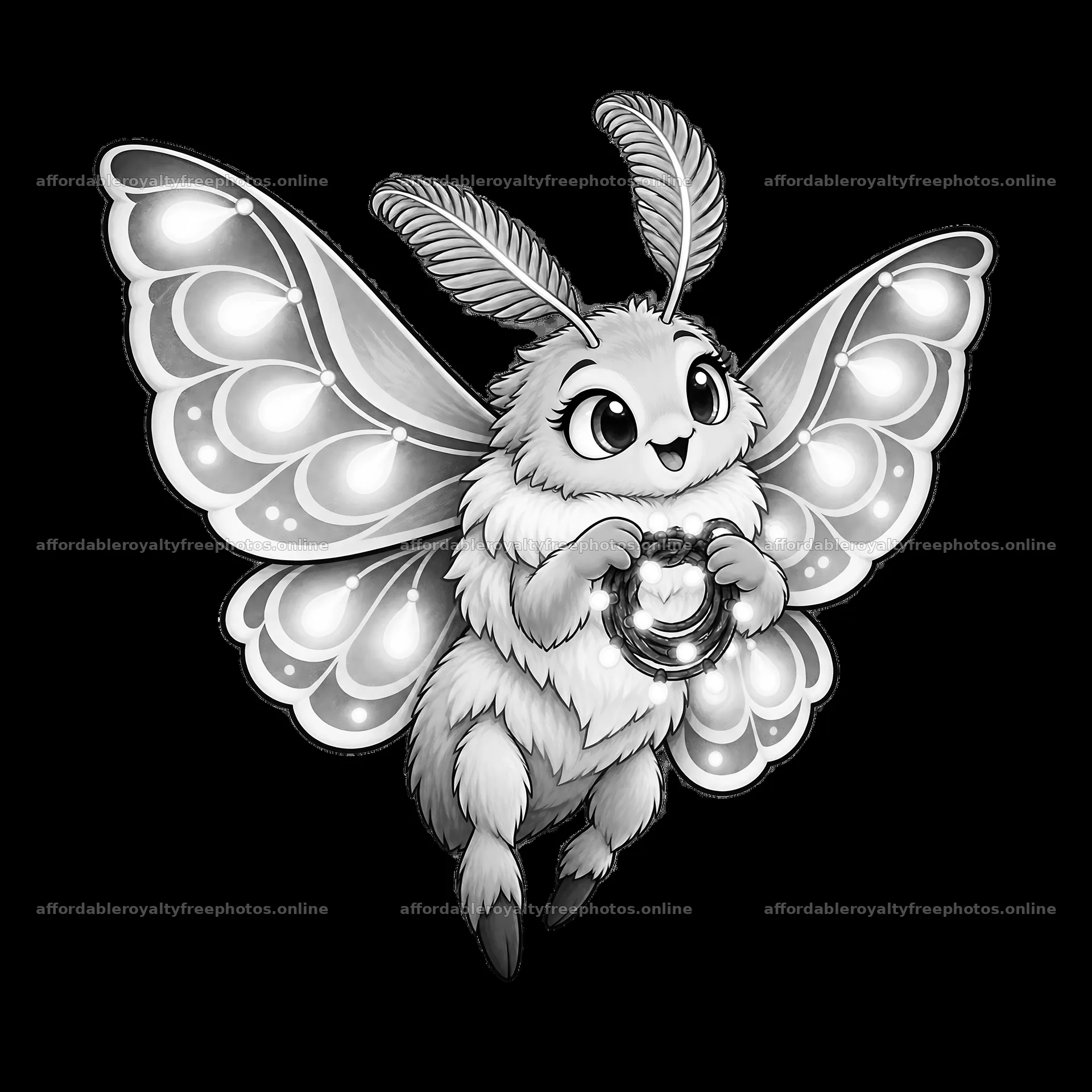 Cartoon moth holding string lights with large wings – royalty-free photos 7746x7746
