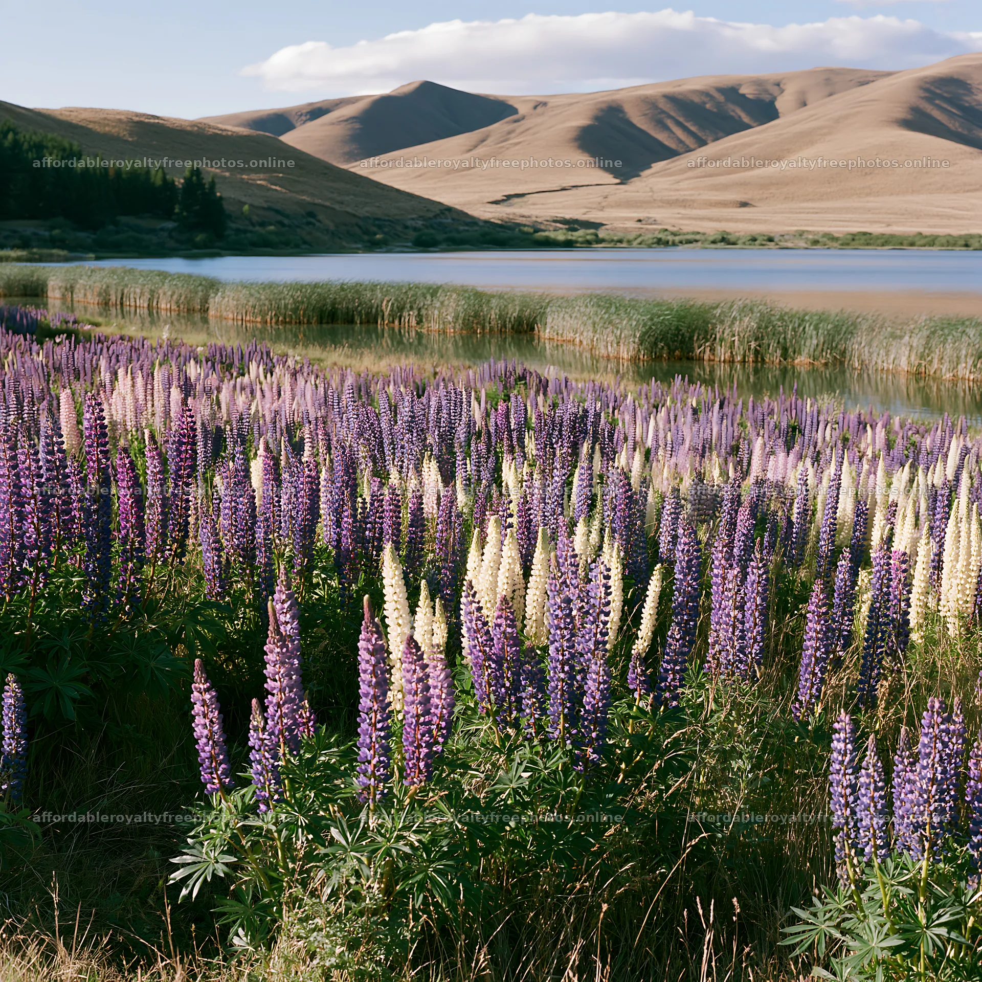 Lupine meadow at Lake Tekapo with mountains in background – royalty-free photos 7938x7938