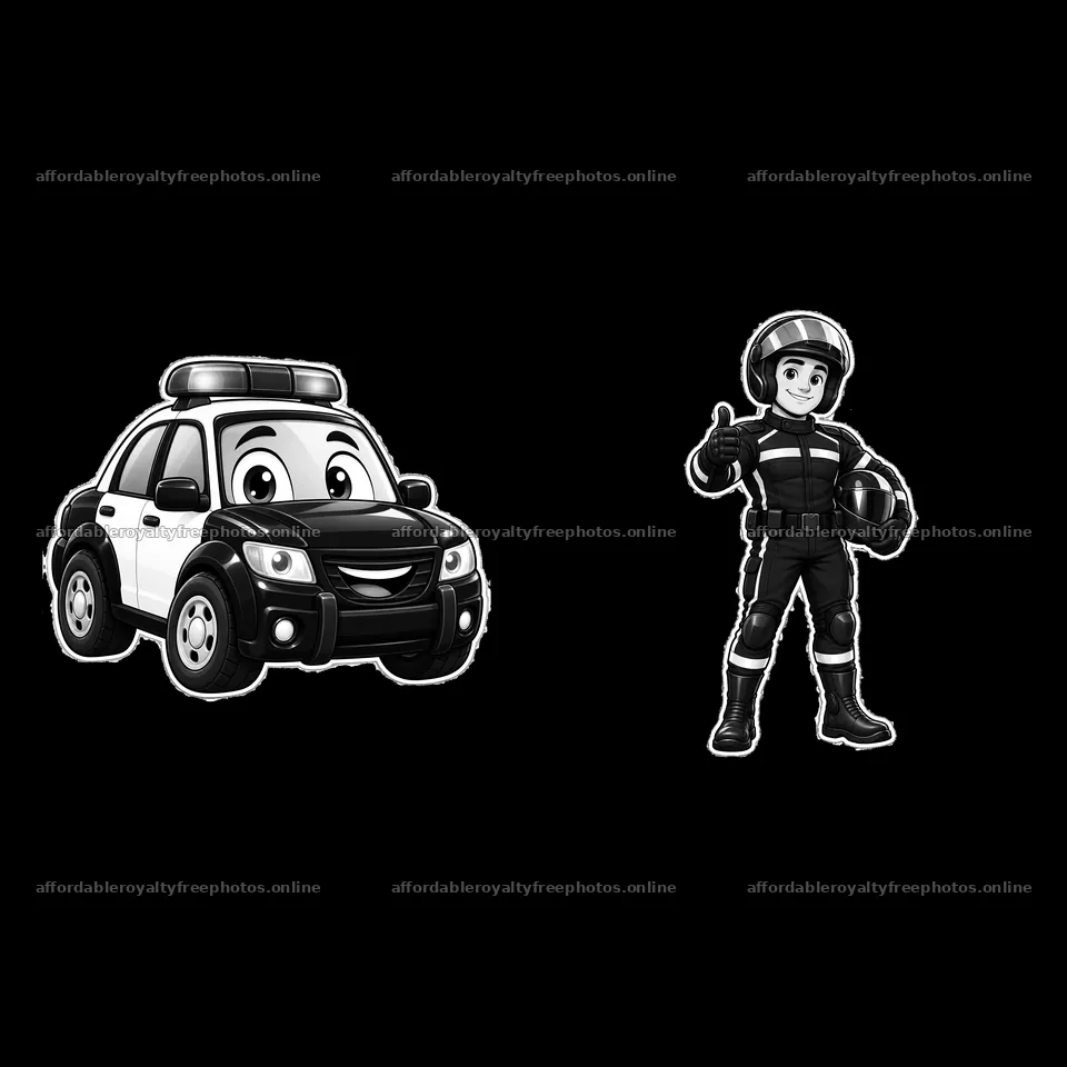 Police car with friendly officer giving a thumbs up – royalty-free photos 7746x7746