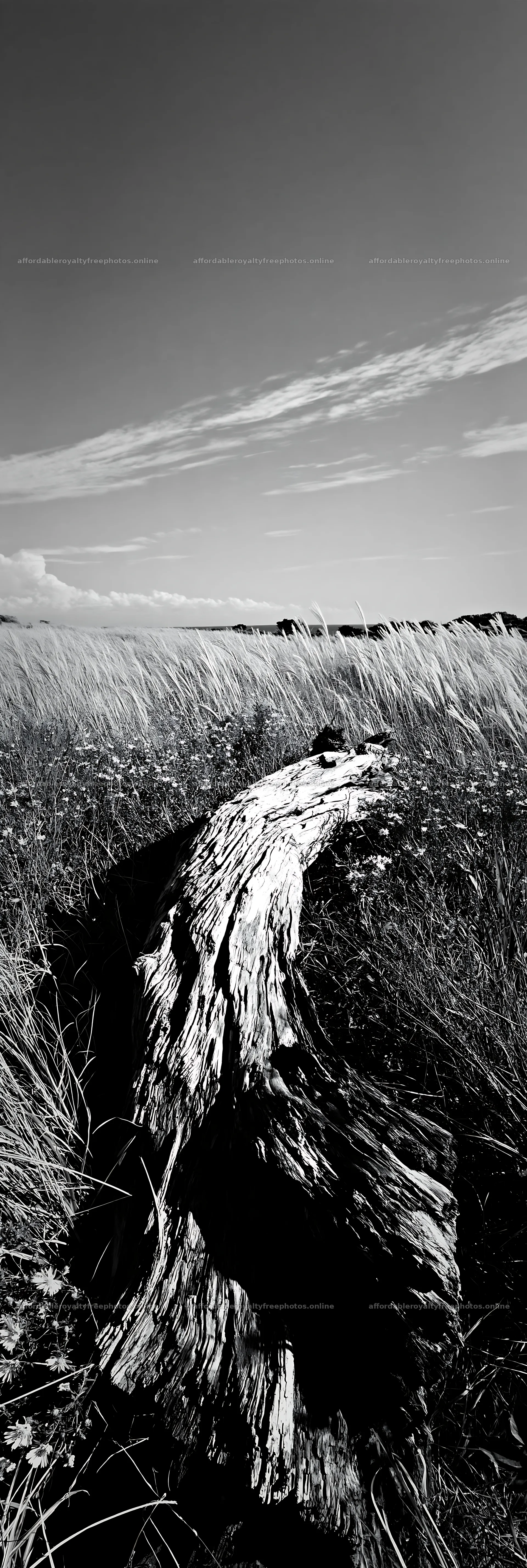 Driftwood in meadow near Chiba coast under a clear sky – royalty-free photos 4602x13690