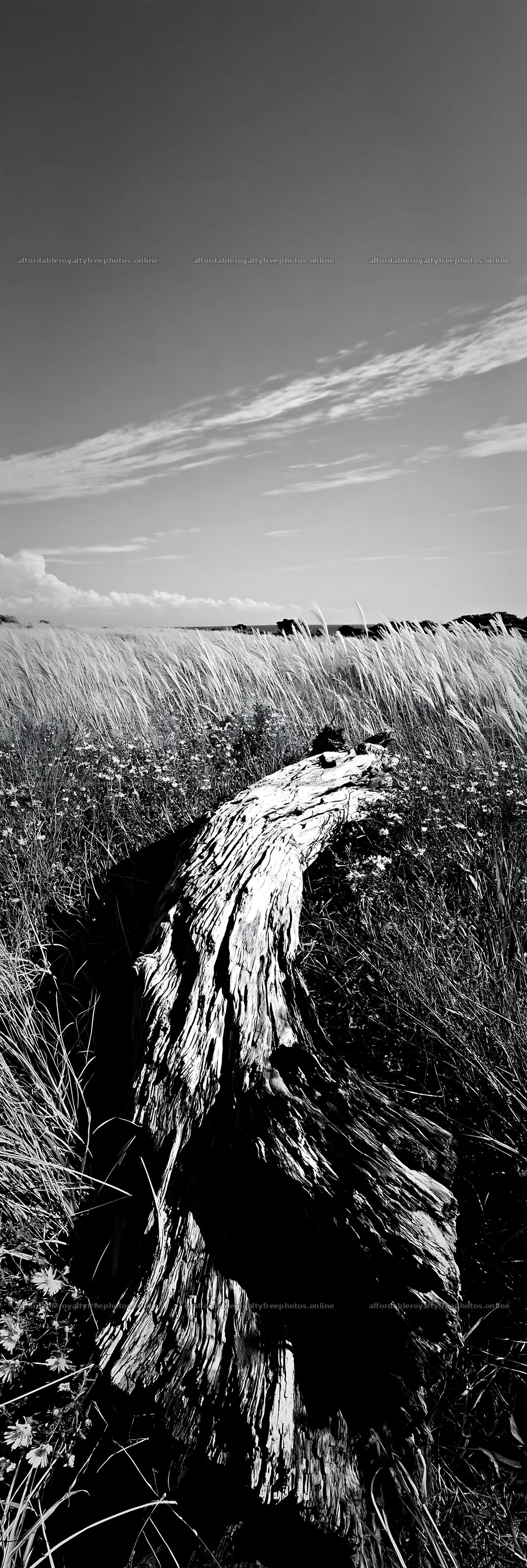 Driftwood in meadow near Chiba coast under a clear sky – royalty-free photos 4602x13690