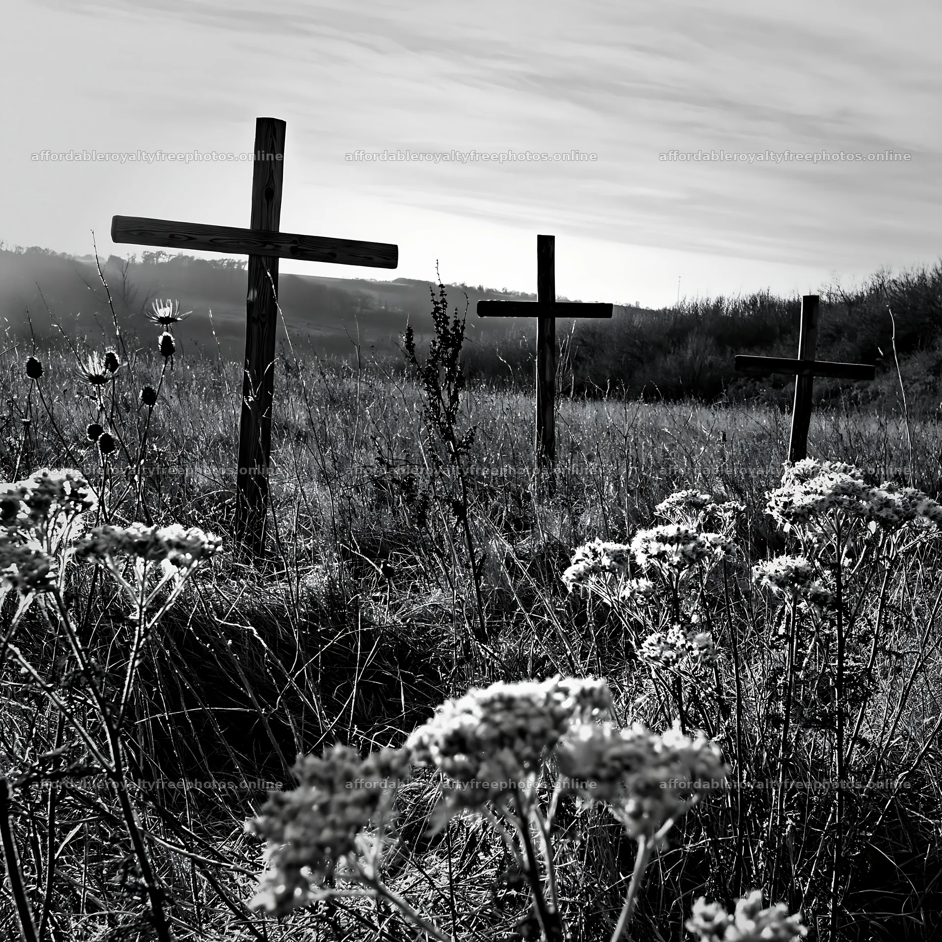 Rustic crosses in Christmas meadow with backlight – royalty-free photos 7938x7938