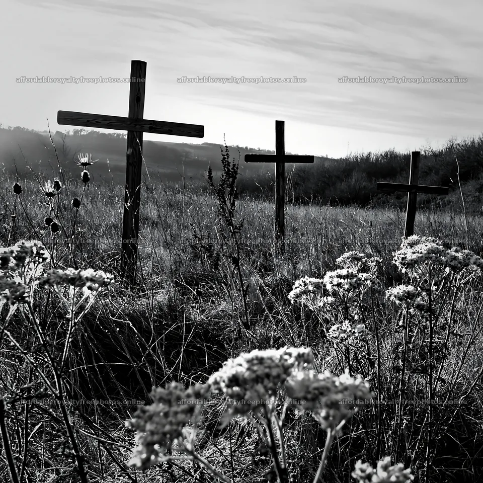 Rustic crosses in Christmas meadow with backlight – royalty-free photos 7938x7938