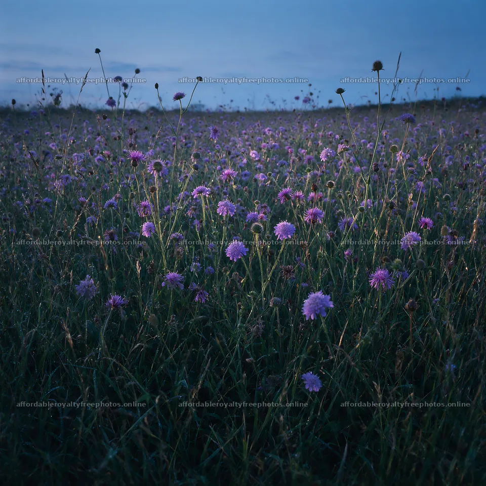 Rewilded meadow filled with wildflowers under a twilight – royalty-free photos 7938x7938