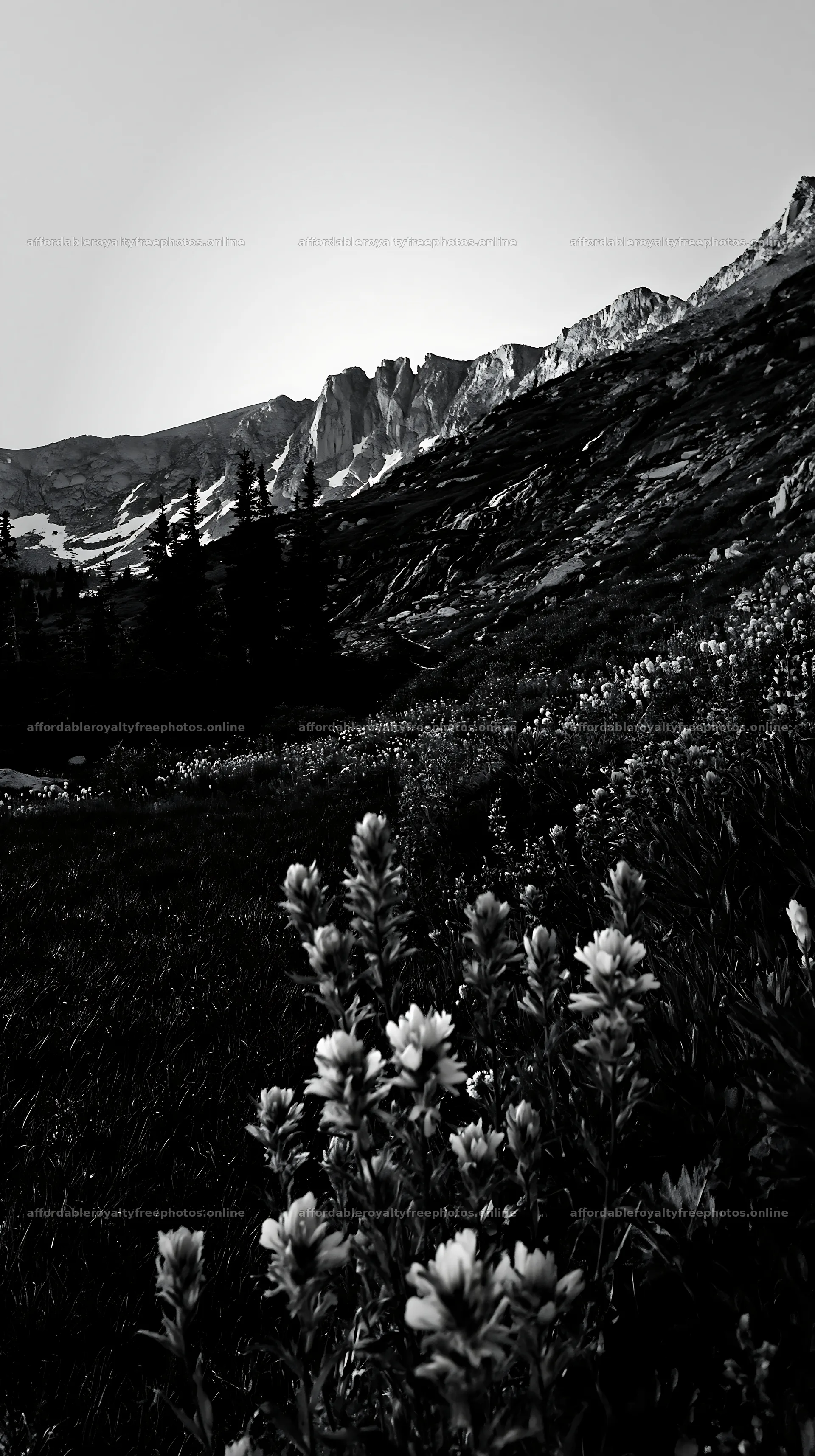 Paintbrush lupine meadow in a black and white landscape – royalty-free photos 5938x10608