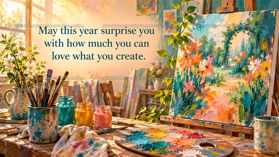 Creative birthday message in an artist's studio – royalty-free photos 10324x5812