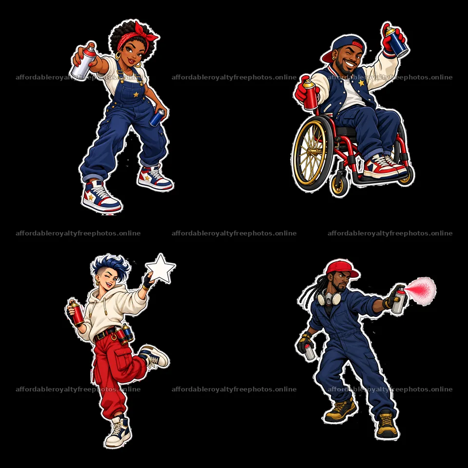 Patriotic graffiti sprayers in diverse urban setting – royalty-free photos 7746x7746