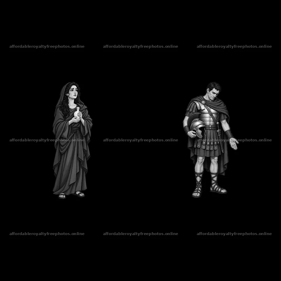 Jesus on the cross with Mary and a Roman soldier in – royalty-free photos 7746x7746