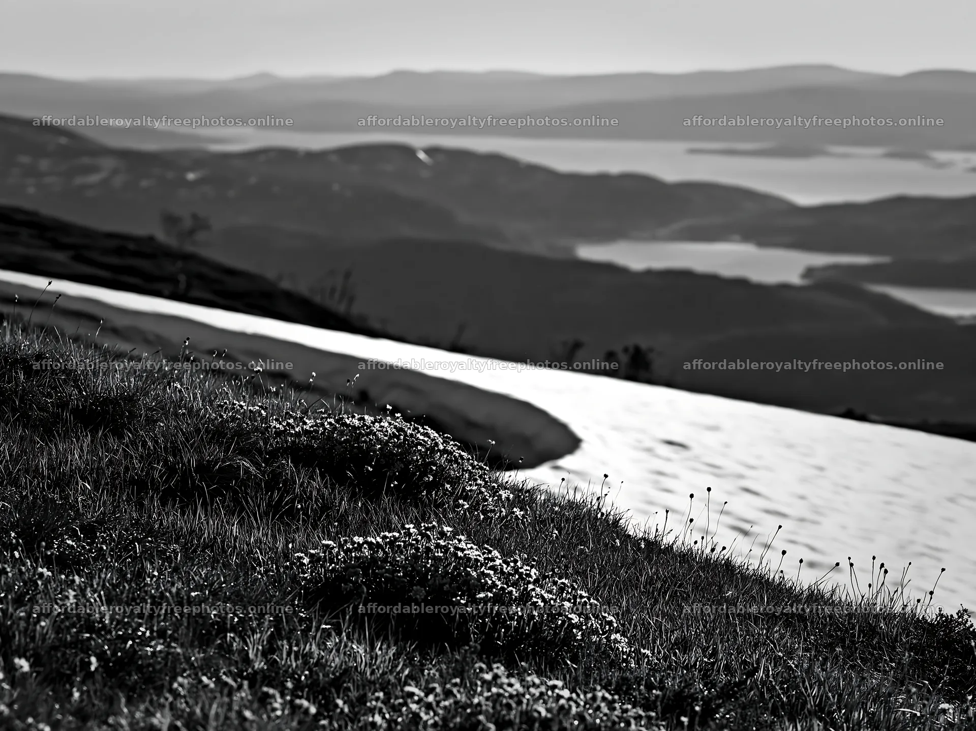 Spring meadow with flowing snow near hills and water – royalty-free photos 9174x6866