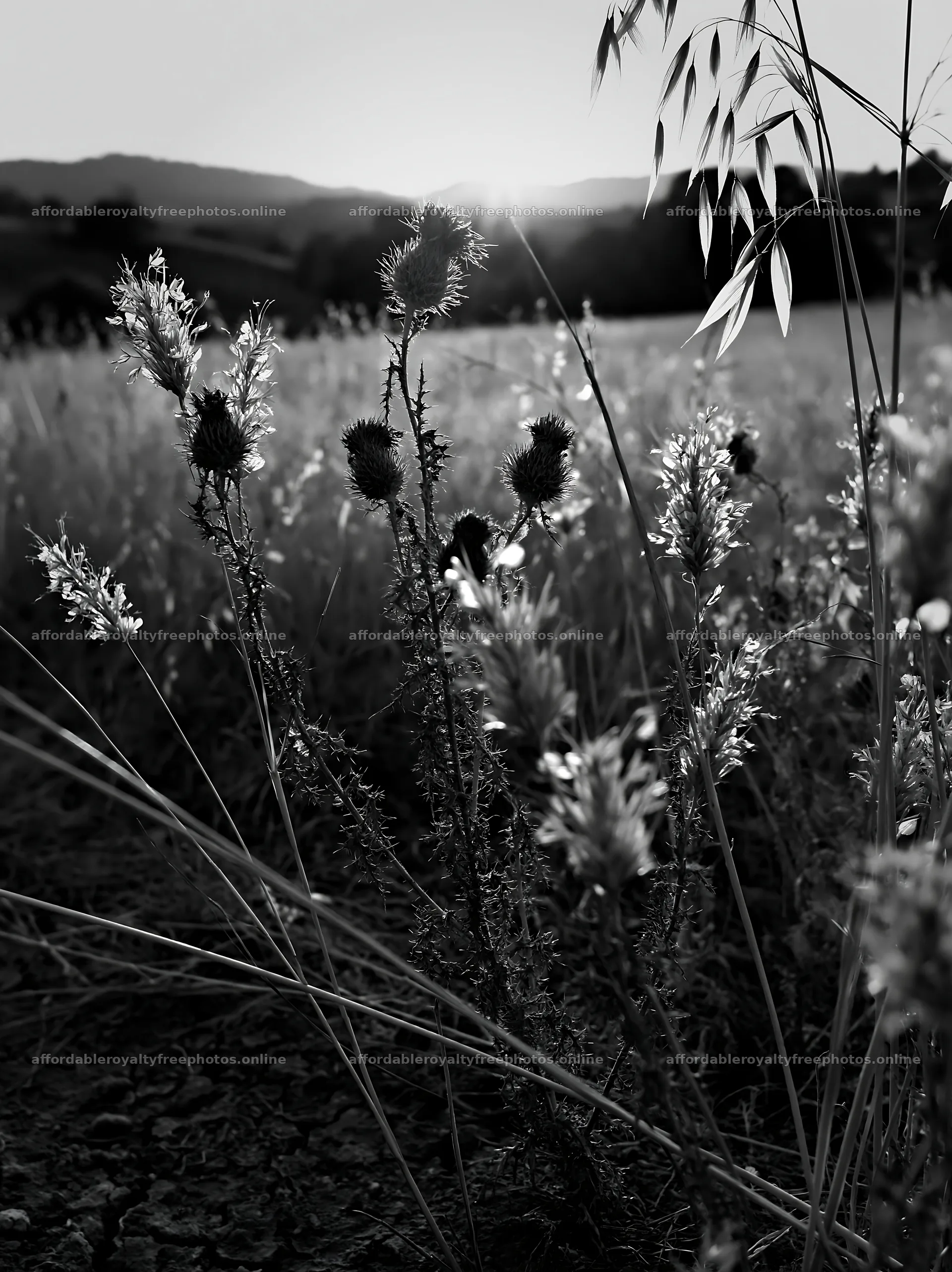 Meadow seedheads backlit at dusk with dark foreground – royalty-free photos 6866x9174