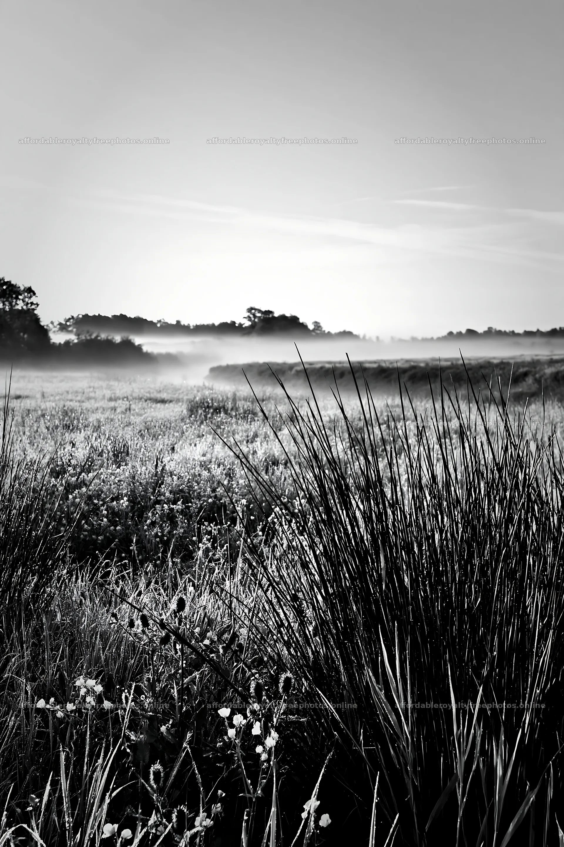 Saga floodplain meadow with reeds in black and white – royalty-free photos 6480x9722