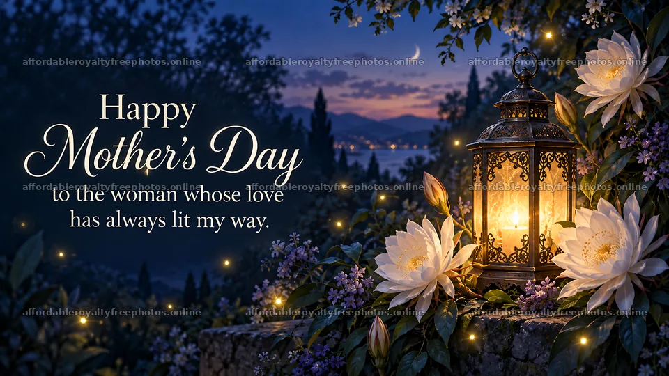 Mother's Day Greeting with Lantern and Flowers – royalty-free photos 10324x5812