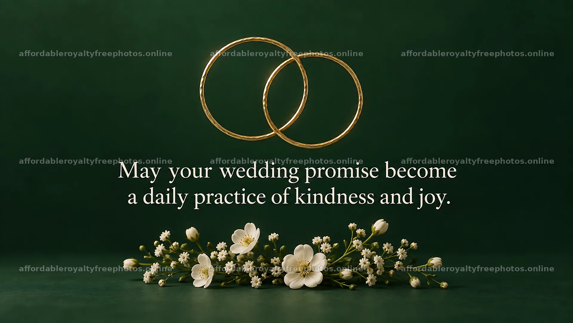 Wedding Rings and White Blossoms on Deep Green – royalty-free photos 10324x5812