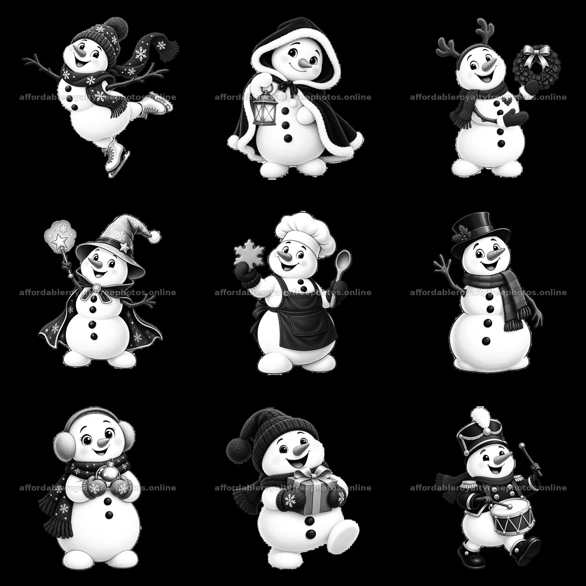 Snowman cartoon stickers in playful winter and holiday – royalty-free photos 7746x7746