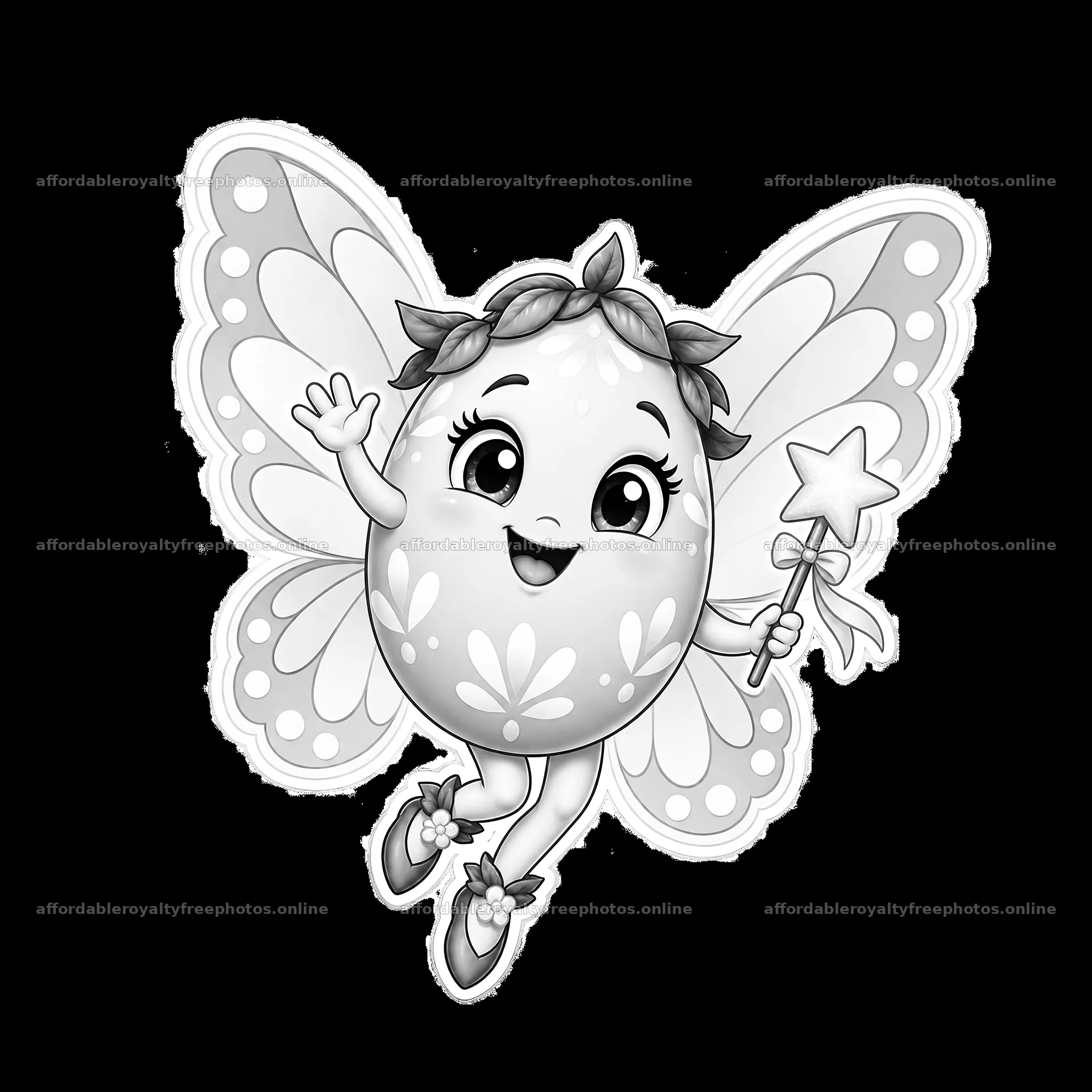 Easter egg character with butterfly wings and magic wand – royalty-free photos 7746x7746