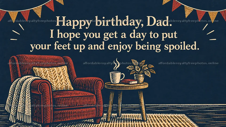 Birthday greeting for Dad in a cozy living room – royalty-free photos 10324x5812